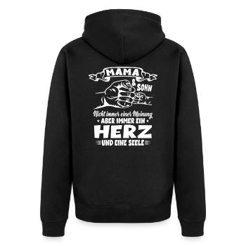 Mama und Sohn Partnerlook Muttertag Geschenkidee - Unisex Premium Bio Zip Hoodie - Schwarz - Hinten - Nico (187cm)