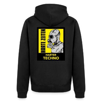 Harte Zeiten Harter Techno Rave Raver Party Trance - Unisex Premium Bio Zip Hoodie - Schwarz - Hinten - Nico (187cm)