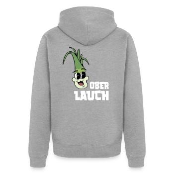 Ober Lauch - Fitness Gym Lauch Witz - Unisex Premium Bio Zip Hoodie - Grau meliert - Hinten - Nico (187cm)