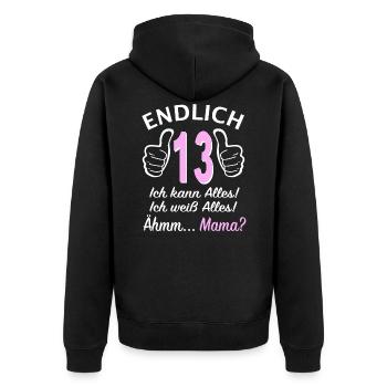 13. Geburtstag 13 Jahre Pubertät Endlich 13 Ich - Unisex Premium Bio Zip Hoodie - Schwarz - Hinten - Nico (187cm)