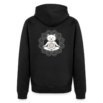 Yoga Katze Mandala Meditation Om Spiritualität - Unisex Premium Bio Zip Hoodie - Schwarz - Hinten - Nico (187cm)