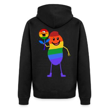 Erdnuss Gay Liebe Anders Partnerschaft LGBT Paar - Unisex Premium Bio Zip Hoodie - Schwarz - Hinten - Nico (187cm)