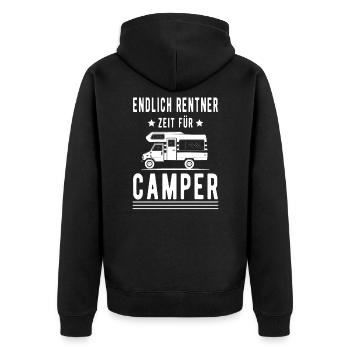 Camping Rentner lustiger Spruch Geschenkidee - Unisex Premium Bio Zip Hoodie - Schwarz - Hinten - Nico (187cm)
