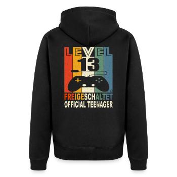 Level 13 Freigeschaltet Official Teenager 13 Jahre - Unisex Premium Bio Zip Hoodie - Schwarz - Hinten - Nico (187cm)