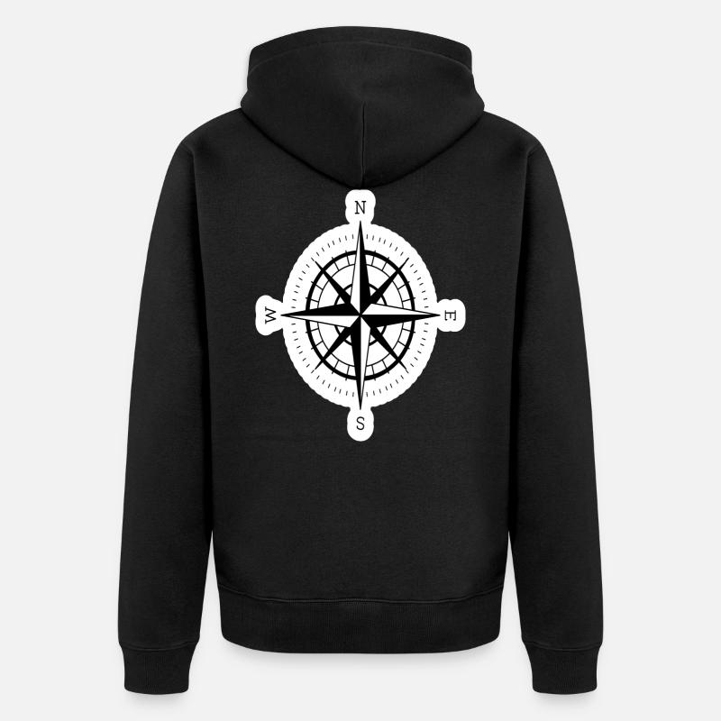 Kompas med kompasrose til navigation - Premium økologisk unisex-hættejakke - sort