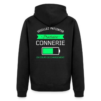 PROCHAINE CONNERIE cadeau humour - Veste à capuche bio Premium Unisexe - noir - Dos - Nico (187cm)