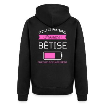 PROCHAINE BÊTISE cadeau humour - Veste à capuche bio Premium Unisexe - noir - Dos - Nico (187cm)