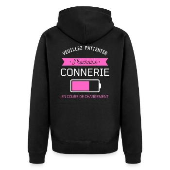 PROCHAINE CONNERIE cadeau humour - Veste à capuche bio Premium Unisexe - noir - Dos - Nico (187cm)