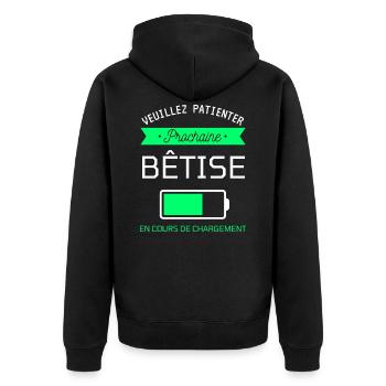 PROCHAINE BÊTISE cadeau humour - Veste à capuche bio Premium Unisexe - noir - Dos - Nico (187cm)