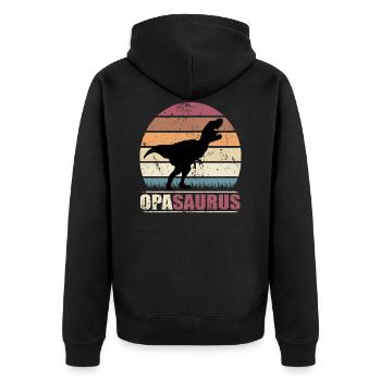 OpaSaurus Dinosaurier Grandpa Saurus - Unisex Premium Bio Zip Hoodie - Schwarz - Hinten - Nico (187cm)