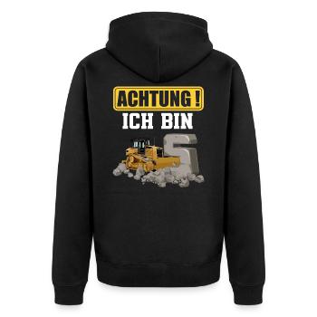 5. Geburtstag Achtung Ich Bin 5 Bagger Baustelle - Unisex Premium Bio Zip Hoodie - Schwarz - Hinten - Nico (187cm)