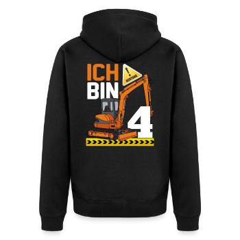 4. Geburtstag Achtung Ich Bin 4 Bagger Baustelle - Unisex Premium Bio Zip Hoodie - Schwarz - Hinten - Nico (187cm)