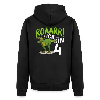 4. Geburtstag 4 Jahre Dino Dinosaurier Fan - Unisex Premium Bio Zip Hoodie - Schwarz - Hinten - Nico (187cm)