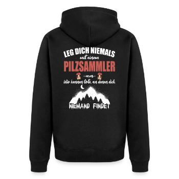 Pilzsammler Pilze sammeln Schwammerlsuche - Unisex Premium Bio Zip Hoodie - Schwarz - Hinten - Nico (187cm)