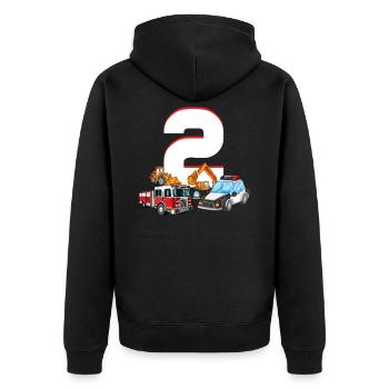 2. Geburtstag 2 Jahre Feuerwehr Polizei Bagger - Unisex Premium Bio Zip Hoodie - Schwarz - Hinten - Nico (187cm)
