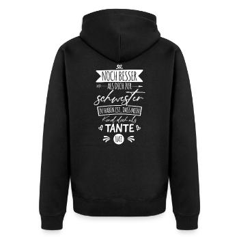 Beste Tante und Schwester - Unisex Premium Bio Zip Hoodie - Schwarz - Hinten - Nico (187cm)
