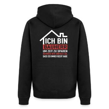 Ich Bin Bauherr Hausbau Richtfest Bauherrin - Unisex Premium Bio Zip Hoodie - Schwarz - Hinten - Nico (187cm)