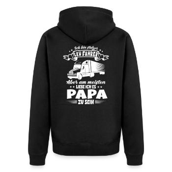 Stolzer LKW-Fahrer Papa - Lastwagen Trucker Vater - Unisex Premium Bio Zip Hoodie - Schwarz - Hinten - Nico (187cm)