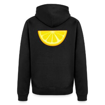 Zitrone - Unisex Premium Bio Zip Hoodie - Schwarz - Hinten - Nico (187cm)