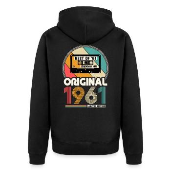 Vintage 1961 born Vintage Best of '61 - Unisex Premium Organic Zip Hoodie - black - Back - Nico (187cm)