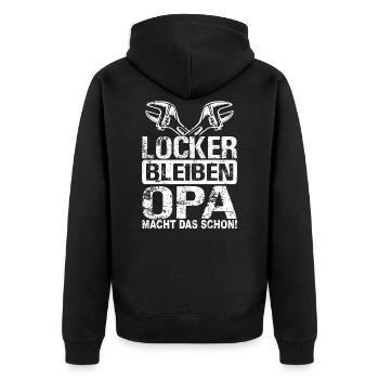 Locker bleiben Opa macht das schon Handwerker Opi - Unisex Premium Bio Zip Hoodie - Schwarz - Hinten - Nico (187cm)