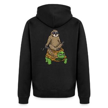 Sloth on turtle - Unisex Premium Organic Zip Hoodie - black - Back - Nico (187cm)