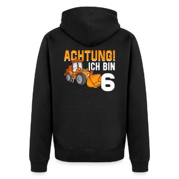 6. Geburtstag Achtung Ich Bin 6 Bagger Baustelle - Unisex Premium Bio Zip Hoodie - Schwarz - Hinten - Nico (187cm)
