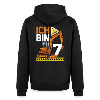 7. Geburtstag Achtung Ich Bin 7 Bagger Baustelle - Unisex Premium Bio Zip Hoodie - Schwarz - Hinten - Nico (187cm)