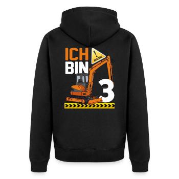 3. Geburtstag Achtung Ich Bin 3 Bagger Baustelle - Unisex Premium Bio Zip Hoodie - Schwarz - Hinten - Nico (187cm)