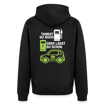 Elektroauto E-Auto Elektro Auto E-Mobilität - Unisex Premium Bio Zip Hoodie - Schwarz - Hinten - Nico (187cm)