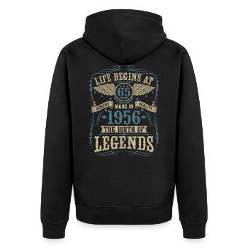 Born in 1956 Legends 65 birthday - Unisex Premium Organic Zip Hoodie - black - Back - Nico (187cm)