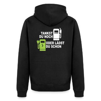 Elektroauto - Tankst Du Noch Oder Lädst Du Schon - Unisex Premium Bio Zip Hoodie - Schwarz - Hinten - Nico (187cm)