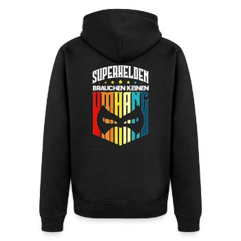 Superhelden Umhang - Unisex Premium Bio Zip Hoodie - Schwarz - Hinten - Nico (187cm)