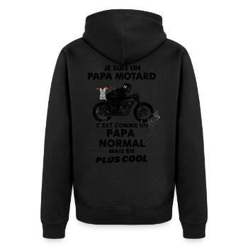Papa Motard et chat humour cadeau moto - Veste à capuche bio Premium Unisexe - noir - Dos - Nico (187cm)