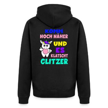 Komm Noch Näher Und Es Klatscht Glitzer Einhorn - Unisex Premium Bio Zip Hoodie - Schwarz - Hinten - Nico (187cm)