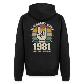 Jahrgang 1981 geboren Legendär seit 1981 - Unisex Premium Bio Zip Hoodie - Schwarz - Hinten - Nico (187cm)