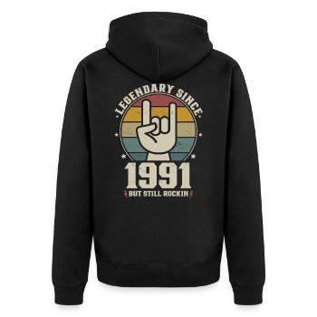 Born in 1991 Legendary since 1991 - Unisex Premium Organic Zip Hoodie - black - Back - Nico (187cm)