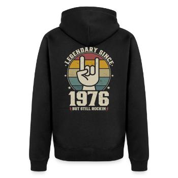 Born in 1976 Legendary 1976 Birthday - Unisex Premium Organic Zip Hoodie - black - Back - Nico (187cm)