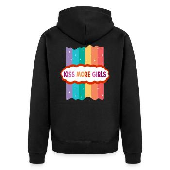 Kiss More Girls LGBT Flagge Stolz Regenbogen - Unisex Premium Bio Zip Hoodie - Schwarz - Hinten - Nico (187cm)