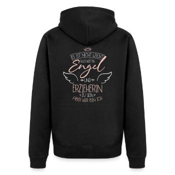 Erzieherin - Unisex Premium Bio Zip Hoodie - Schwarz - Hinten - Nico (187cm)