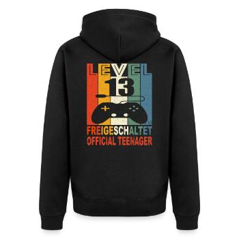 Level 13 Freigeschaltet Official Teenager 13 Jahre - Unisex Premium Bio Zip Hoodie - Schwarz - Hinten - Nico (187cm)