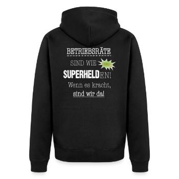 Betriebsrat Personalrat Personalräte Superhelde - Unisex Premium Bio Zip Hoodie - Schwarz - Hinten - Nico (187cm)