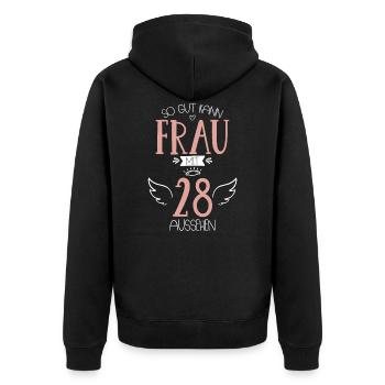 28. Geburtstag Frau wird 28 Jahre - Unisex Premium Bio Zip Hoodie - Schwarz - Hinten - Nico (187cm)