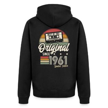 Original seit 1961 Best of '61 Retro Geburtstag - Unisex Premium Bio Zip Hoodie - Schwarz - Hinten - Nico (187cm)