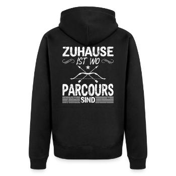 Bogenschießen 3D Parcours Bogensport Bogenjagd - Unisex Premium Bio Zip Hoodie - Schwarz - Hinten - Nico (187cm)