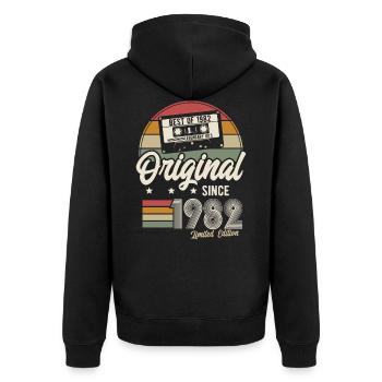 Original since 1982 Vintage Retro Birthday - Unisex Premium Organic Zip Hoodie - black - Back - Nico (187cm)