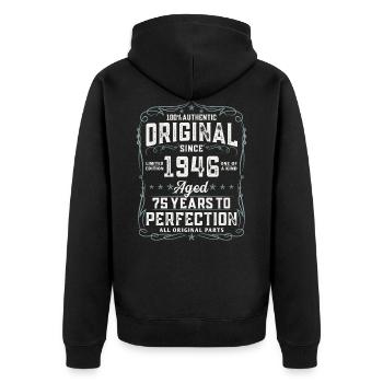 Millésime 1946 Vintage 75 anniversaire cadeau - Veste à capuche bio Premium Unisexe - noir - Dos - Nico (187cm)