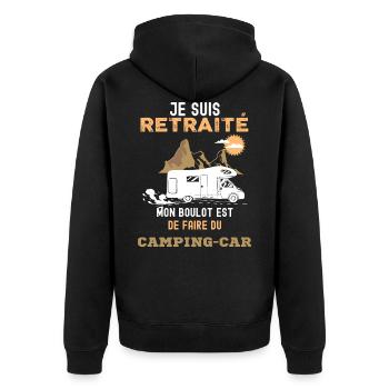 Camping-car retraité humour camping - Veste à capuche bio Premium Unisexe - noir - Dos - Nico (187cm)