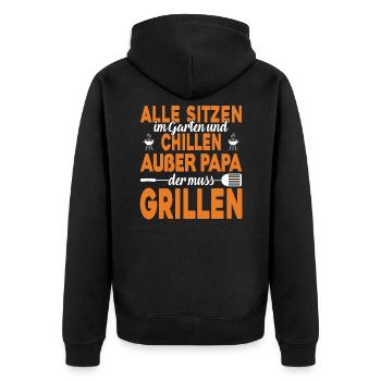 Grillen Grill Spruch Geschenkidee - Unisex Premium Bio Zip Hoodie - Schwarz - Hinten - Nico (187cm)
