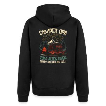 Camper Opa Camping Urlaub Wohnmobil Berge Grill - Unisex Premium Bio Zip Hoodie - Schwarz - Hinten - Nico (187cm)
